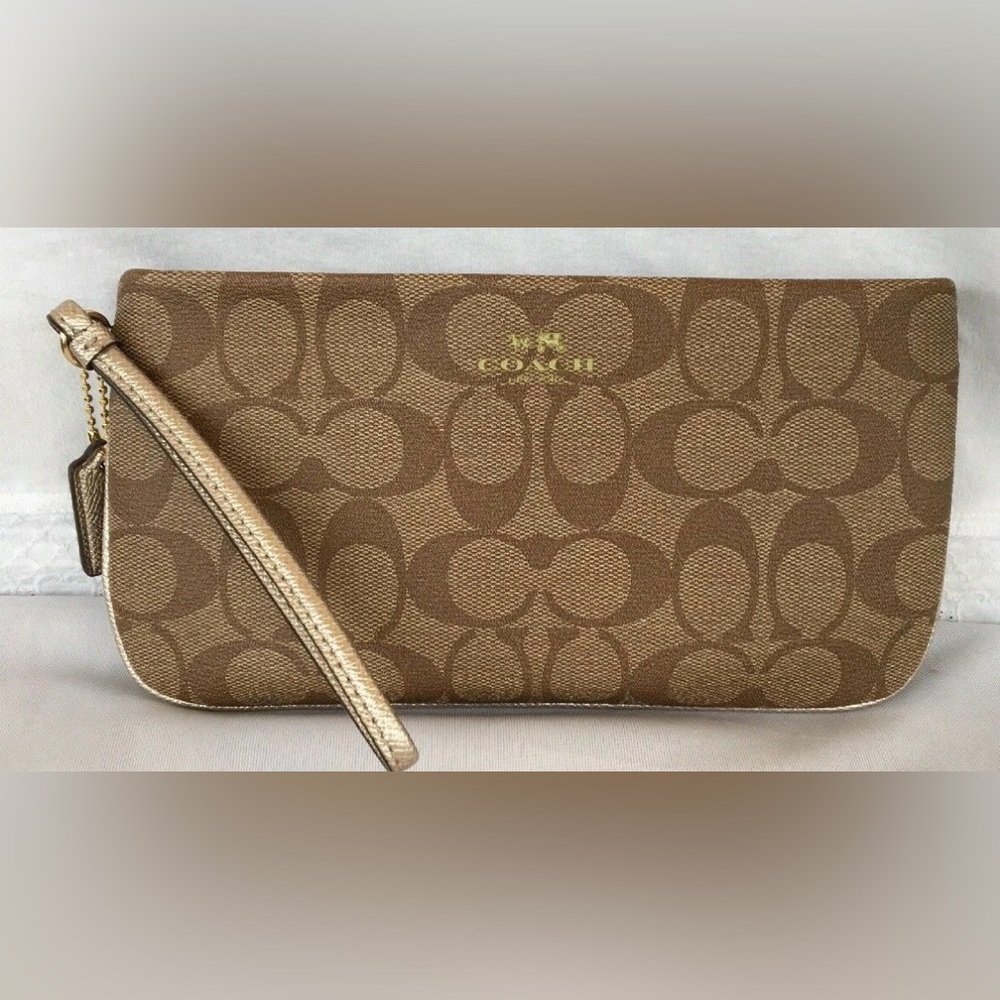 COACH Large Wristlet In Signature Coated Canvas  khaki